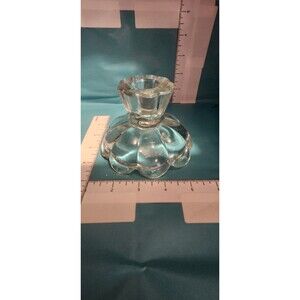 Vintage Clear Pressed Glass Candle Holder – Ribbed Floral Base Taper Holder